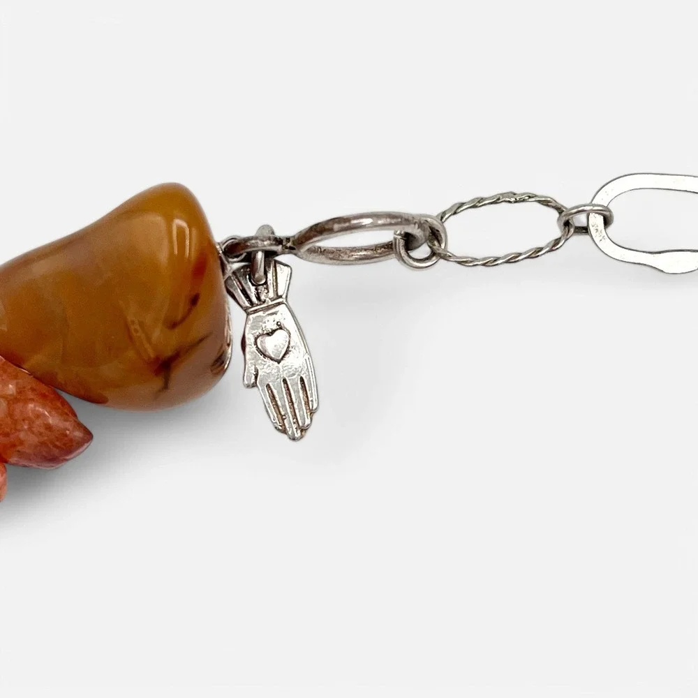Vintage Orange Carnelian Necklace‎ Sterling Silver Milagros Hand Handpicked